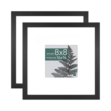 MCS Studio Gallery 16x16 Matted Photo Frame with 8x8 Picture Display Black Woodgrain Engineered Wood Vertical Horizontal Wall Hanging Large Picture Frame for Photos Art Prints 2Pack
