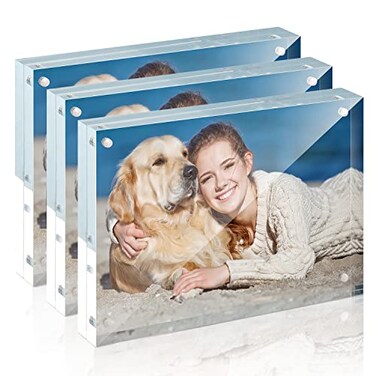 TWING 5 x 7 Inch 3 Pack Acrylic Photo Frame Horizontal Magnet Double Sided Acrylic Picture Frames Set with Microfiber Cloth1010MM Thickness Clear Picture Frame Desktop Display Gift Ideal