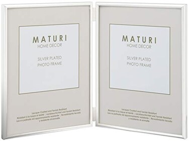 Maturi Silver Plated Double Photo Frame Thin Edge Portrait 6 x 8inch 15 x 20cm