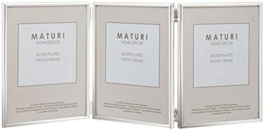 Maturi Silver Plated Triple Photo Frame Thin Edge Portrait 8 x 10inch 20 x 25cm