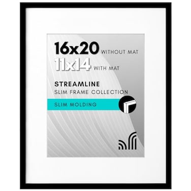 Americanflat 16x20 Picture Frame with Polished Plexiglass Use as 11x14 Frame with Mat or Display 16x20 Photo Without Mat Streamline Collection Thin Border Picture Frames for Wall Black