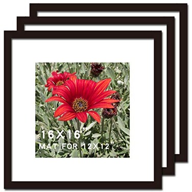 SKAOTUS 16x16 Picture Frame Black 3 Pack Solid Wood for Mat 12x12 Wall Mounting Square Poster Photo Frames