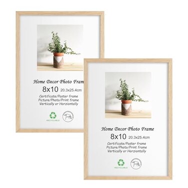 LYYYXGYP 8x10 Picture Frame 2 Pack Natural Solid Oak Wood Beige Frame Wooden Photo Frame with Plexiglass for Wall Hanging and Tabletop Display