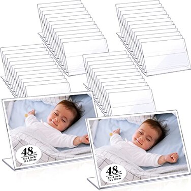 Yulejo 48 Pack 6 x 4 Inch Acrylic Photo Frames Acrylic Sign Holders Self Standing Clear Picture Frames Lshape Horizontal Desktop Table Sign Holder Display Stand with Insert for Home Office Store