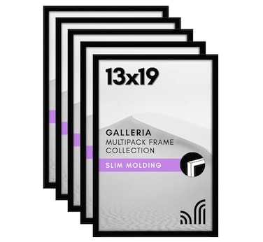 Americanflat 13x19 Picture Frame with Polished Plexiglass Set of 5 Galleria Collection Picture Frames for Wall Display Black