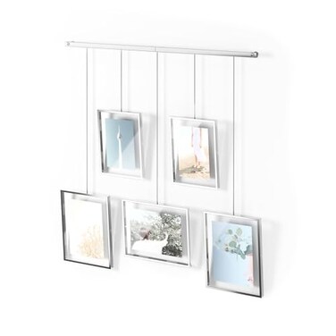 Umbra Exhibit Picture Frame Gallery Set Adjustable Wall Collage Displays Five Photos Two 4x6 and Three 5x7 Set of 5 Chrome