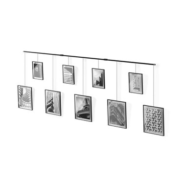 Umbra Exhibit Picture Frame Gallery Set Adjustable Wall Collage Displays Nine Photos Four 5x7 and Five 8x10 Set of 9 Black