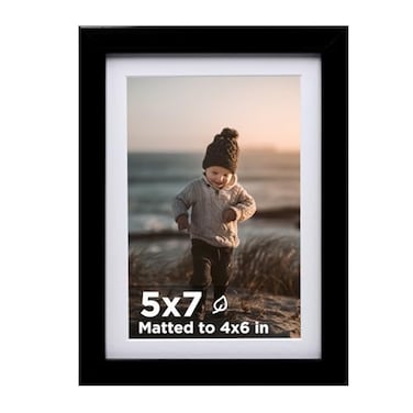 KINLINK 5x7 Picture Frame Black Wooden Photo Frame Matted 4x6 with Plexiglass for 4x6 with Mat or 5x7 without Mat for Table and Wall Display