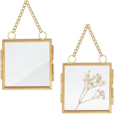 OLYCRAFT 2pcs Mini Hanging Glass Frame Wall Hanging Photo Frames 27 Inch Double Glass Picture Frame with Chain Folding Frame DIY Vintage Artwork Display Frames for Pressed Flowers Pictures Home Wall