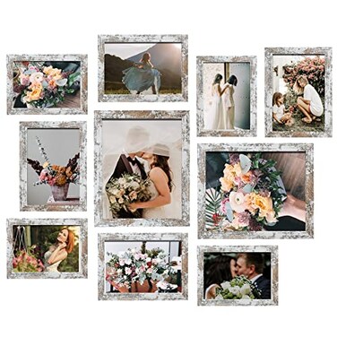 LUCKYLIFE Picture Frame Set 10Pack Gallery Wall Frame Collage with 8x10 5x7 4x6 Frames in Distressed White Finishes