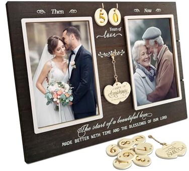 A'arkaJ AarkaJ 50th Anniversary Picture Frame for Parents 199 Years Then Now Anniversary Frame Gift for Couple Husband and Wife Wedding Keepsake with Number Inserts