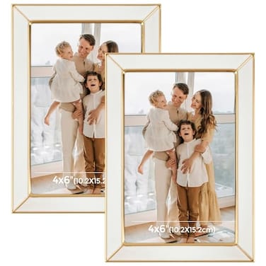 Frametory Enamel Picture Frame 4x6 Gold Metal Edge White Enamel Picture Frame With Easel and Velvet Back for Tabletop Display Bookshelf 4x6 Wall Decoration Photo Frames2 Set
