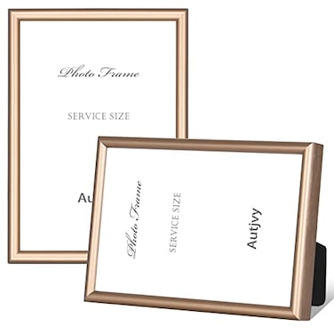 Autjvy 6x8 Picture Frame set of 2 Matte Brass Modern Simple Thin Aluminum Metal Photo Frame with HD Real Glass Display for Tabletop and Wall Collage 2 Pack