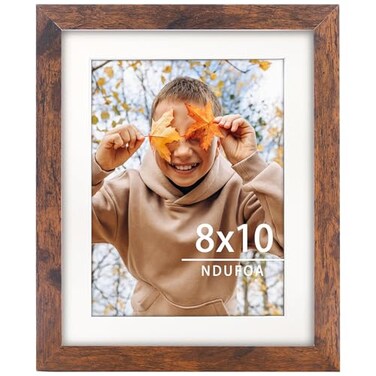 NDUFOA 8x10 Picture Frame Display Photos 6x8 with Mat or 8x10 without Mat Poster Frame for Wall and Tabletop Brown