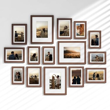 Venusmiles 15 Pack Picture Frames Collage Wall Decor Gallery Frame Set for Wall Mounting or Tabletop Display Multi Sizes Including 3pcs 8x10 6pcs 5x7 6pcs 4x6 Walnut