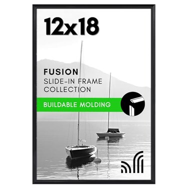 Americanflat 12x18 Poster Frame with Polished Front Cover SlideIn Photo Frame with Buildable Molding Fusion Collection Picture Frames for Wall Display Black