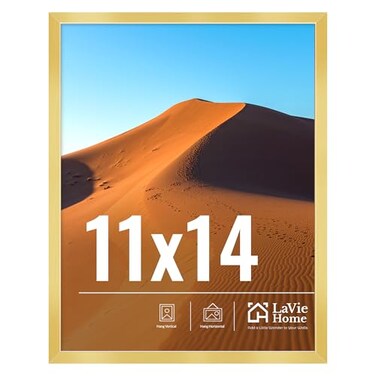 LaVie Home 11x14 Picture Frame for Wall Display 11x14 Gold Picture Frame with HD Plexiglas 11 x 14 Poster Frame 1 Pack Display Frame for Vertical or Horizontal Classic Collection