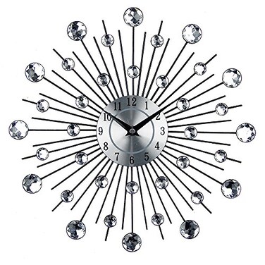 Timelike 3D Crystal Wall Clock Celebration Decorative Metal Sparkling Bling DiamondStudded Silver Wall Clock Wall Decor for Kitchen Living Room Bedroom