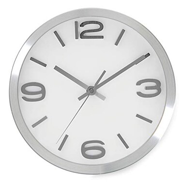 Bernhard Products Modern Wall Clock 10 Inch Silver Silent Non Ticking Battery Operated Round Elegant Metal Quality Quartz for Kitchen Home Office Clock with 3D Numbers Easy to Read