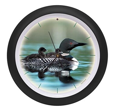 Mark FeldsteinAssociates Call of The Loon Artwork Matte Black 13 inch Sound Wall Clock