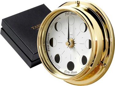 Tabic Traditional Northern Hemisphere Solid Brass Moon Phase Clock Handcrafted in England Heavy Brass Case 12kg 6x2 Inches Elegant Celestial Elegance and Lunar Phase Accuracy