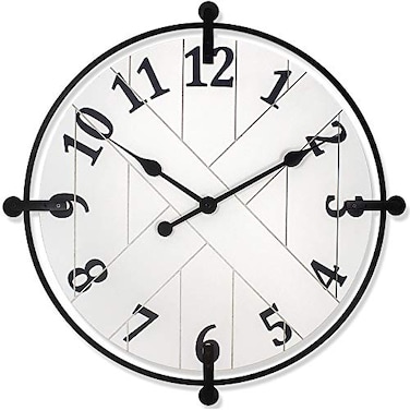 Presentime Co Farmhouse Series Barn Door Clock 24 inch Silent No Ticking Solid Wrought Iron with Shiplap Design Elegant Cream White