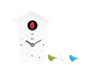 KOOKOO Birdhouse Mini White Tiny Modern Cuckoo Clock with 12 Natural Bird Songs or Cuckoo Call