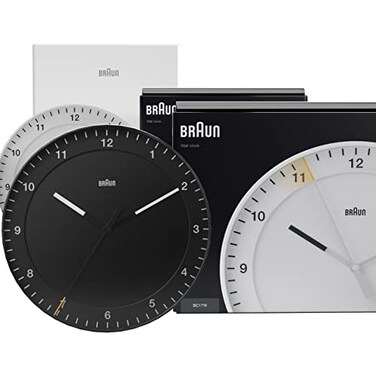 Braun Classic Mixed Analogue Wall Clock Home Gift Bundle with Silent Sweep Movement Easy to Read 30cm Diameter in Black White Model BC17B BC17W 2 Pack