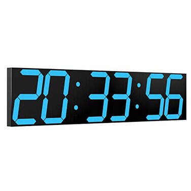 CHKOSDA Digital Wall Clock Oversize Led Digital Clock Large Display with Auto Dimmer Huge Countdown Timer with Remote Control 27 Wide Display 6 Digits Wall Mount Date and TemperatureIce Blue