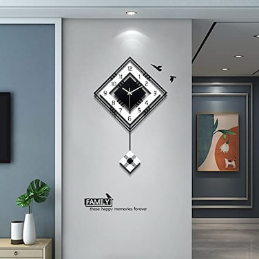 Lrfzhicg Modern Wall Clock for Living Room Decor Pendulum Large Silent Big Kitchen Wall Clock for Bedroom Black and White Decorative Office Non Ticking Battery Operated Wall Watch 26 Inch