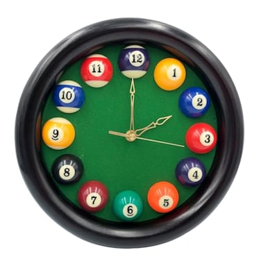Yuanhe Billiards Pool Ball Clock 11Inch Round Table Cool Wall Clock with Wood Frame Great for Billiards Pool Game Room Bar
