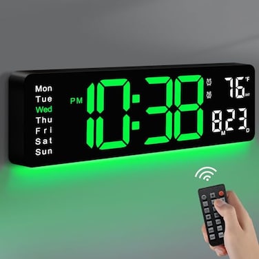 MASHI Digital Wall Clock 16 Large Display Digital Clock with Remote Control AutoDimming Wall Clock with Night Light DST Date WeekTemp for Living Room Bedroom Decor Gift for Elderly