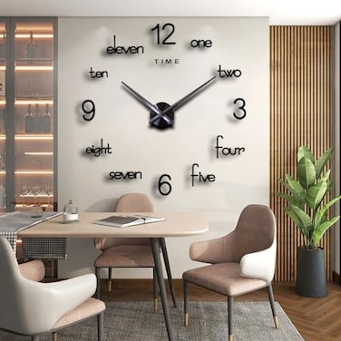 LOZMOM DIY 3D Wall Clock Large Frameless Watch Mirror Surface Wall Art Clock for Living Room Bedroom Office Hotel Wall Decoration DIYL185Black