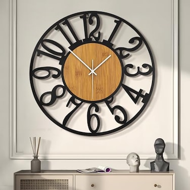 LEIKE Large Wall ClocksSilentNon TickingBattery Operated Rustic Round Modern Big Wood Wall Clock for Living Room BedroomKitchenFarmhouseOfficeHome Decor