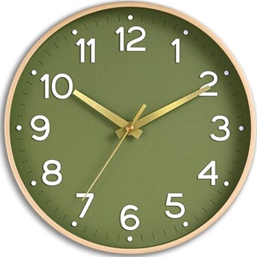 Roymnie Wall Clock Green Silent Wall Clocks Battery Operated 8 InchModern Non Ticking Analog Clock Decorative for Kitchen Office Bathroom BedroomGold