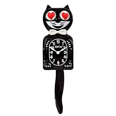 KIT CAT Klock Classic Black with Heart Eyes Iconic Cat Clock with Moving Heart Eyes and Tail Battery Operated Wall Clock Made in USA Perfect for Home Decor MidCentury Modern Clock Unique Gift