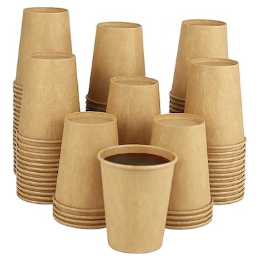 Kuerqi Paper Cups 100 Pack 8 Oz Kraft Disposable Cups Paper Coffee Cups 8 Oz Hot Cups Water Cups for Home Office Outdoor