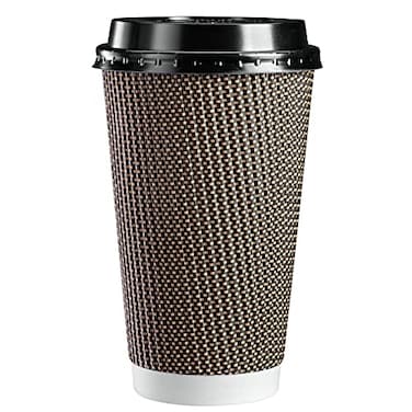 GUSTO 16 oz 50 Sets Insulated Brown Patterned Ripple Paper Hot Coffee Cups With Lids Lids Color May Vary Ideal for Hot Beverages Travel and Office Use Formerly Comfy Package