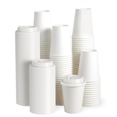 JOLLY PARTY 100 Pack 12 oz Paper Coffee Cups Disposable Paper Coffee Cup with Lids HotCold Beverage Drinking Cup for Water Juice or Tea Suitable for Home Shops and Cafes