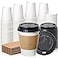 Fit Meal Prep 100 Pack 12 oz Disposable Coffee Cups with Lids Sleeves LeakProof To Go Coffee Cups with Lids Durable Paper Cups for Hot Beverage Home Office Party