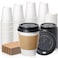 Fit Meal Prep 100 Pack 12 oz Disposable Coffee Cups with Lids Sleeves LeakProof To Go Coffee Cups with Lids Durable Paper Cups for Hot Beverage Home Office Party