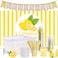 Jingmore 103 Pcs Lemonade Stand Supplies Includes Burlap Banner Sign Stand Table Cover 50 Sets Lemonade Cups with Lids and Straws 5l Plastic Drink Dispenser Decorations Kit Supplies