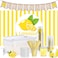 Jingmore 103 Pcs Lemonade Stand Supplies Includes Burlap Banner Sign Stand Table Cover 50 Sets Lemonade Cups with Lids and Straws 5l Plastic Drink Dispenser Decorations Kit Supplies