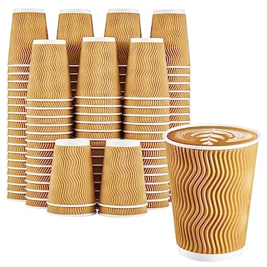 Clawsoff 120 Pack 12 oz Coffee Cups Disposable Corrugated Insulated Ripple Wall Paper Coffee Cups 12oz for Hot or Cold Drinks Office Home Cafe Party Travel Champagne