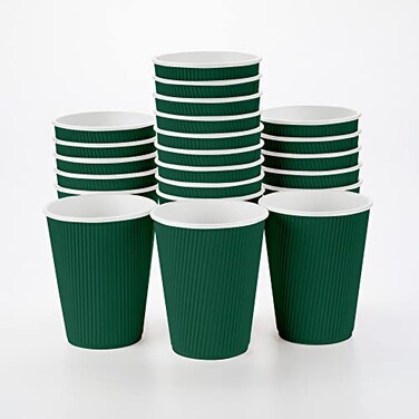 Restaurantware Ripple Wall Coffee Cups 25 Count 12 Ounce Insulated Forest Green Paper Cups Rolled Rim SpillResistant Disposable Paper NonSlip for Coffee Beverages