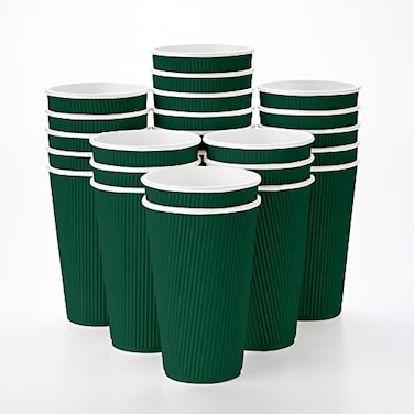 Restaurantware Ripple Wall Coffee Cups 25 Count 16 Ounce Insulated Forest Green Paper Cups Rolled Rim SpillResistant Disposable Paper NonSlip for Coffee Beverages