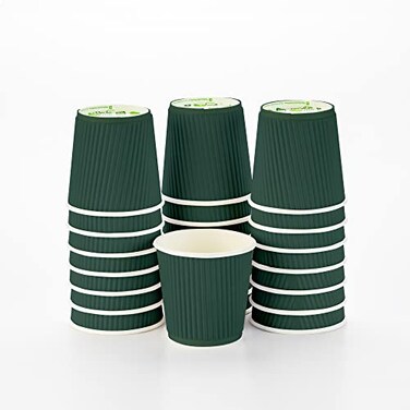Restaurantware Ripple Wall Coffee Cups 25 Count 4 Ounce Insulated Forest Green Paper Cups Rolled Rim SpillResistant Disposable Paper NonSlip for Coffee Beverages