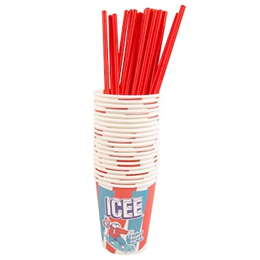 Fizz Creations ICEE Officially Licensed 20Pack Paper Slushie Cups Straws 9oz Disposable Frozen Drink Cups with Red Cardboard Straws for Parties Home and ICEE Machines
