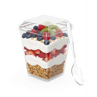Zappy 100 Pack 5 oz Plastic Dessert Cups with Lids and Spoons AppetizerParfait Glasses for Party Dessert Shooters Ice Cream Fruit Cups