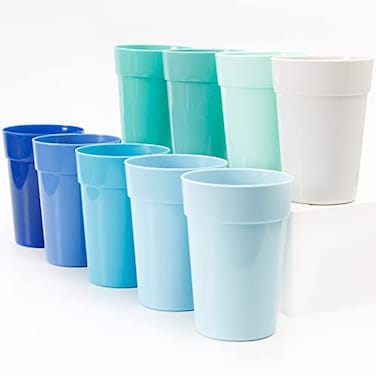 Youngever 18 Pack 12 Ounce Plastic Kids Juice Tumblers Unbreakable Drinking Glasses Plastic Cups Reusable Stackable NO BPA Toprack Dishwasher Safe Coastal Colors